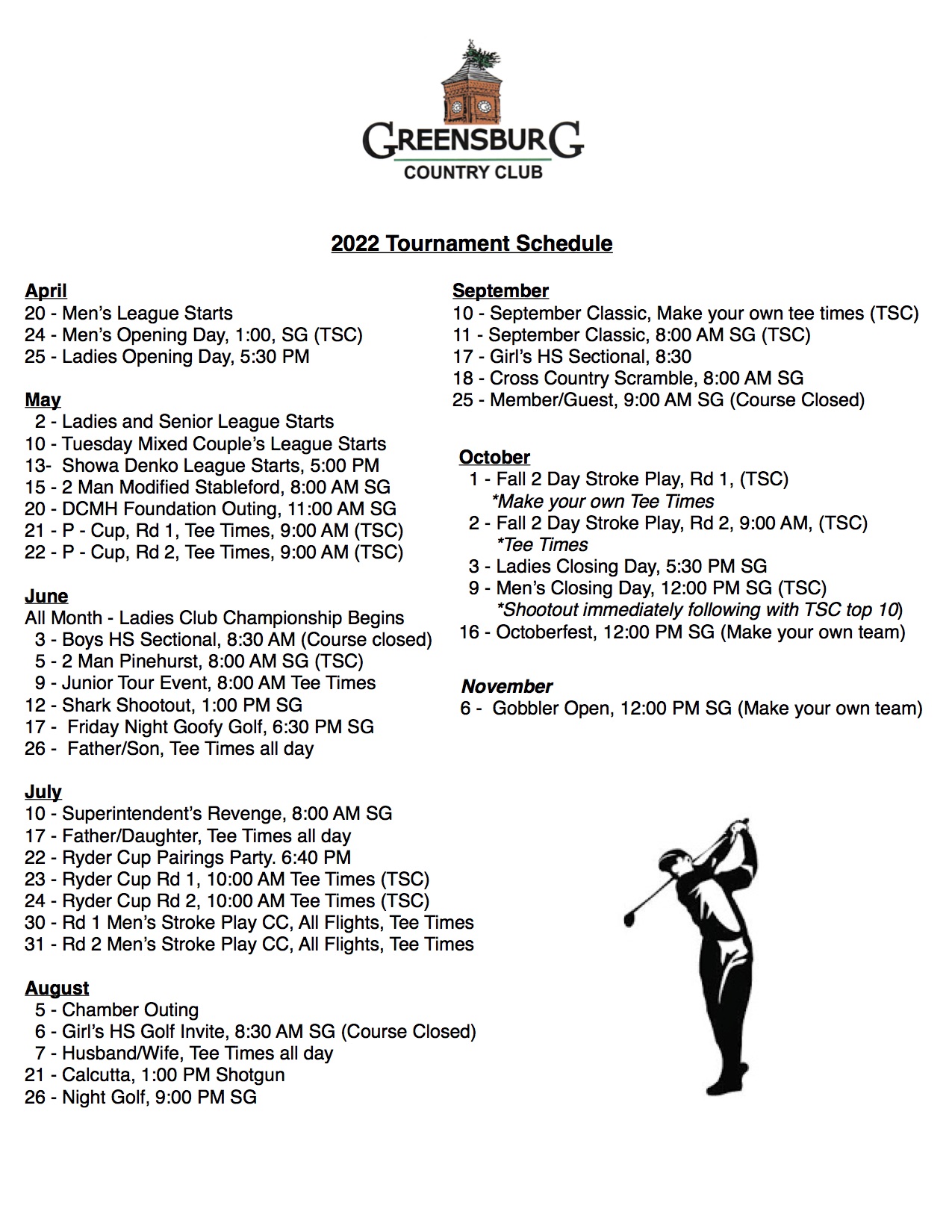 Tournaments Greensburg Country Club